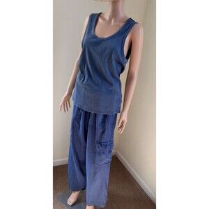 Gap Linen Cargo Pants Set Womens L/ XL Blue Wide Leg Coastal Outfit Mixed Size